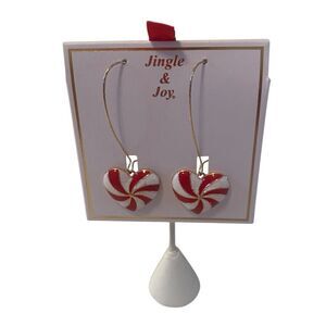 Red and White Heart Shaped Candy Cane Dangle Earrings